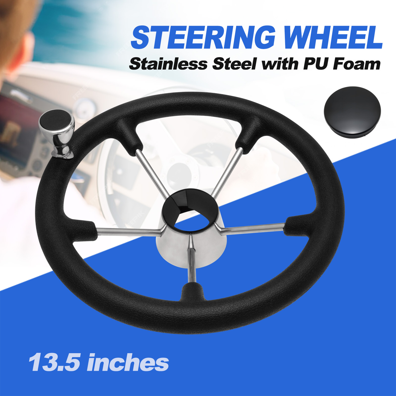 Fishing Boat Steering Wheel - 13,5-дюймовый 5-спицевой руль из нержавеющей стали