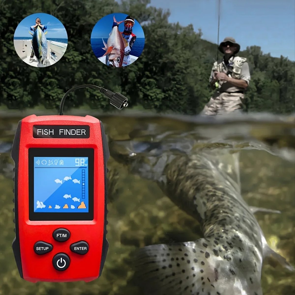 Fishing Boat Depth Finder - Цветной ЖК-эхолот, проводной эхолот, датчик с
